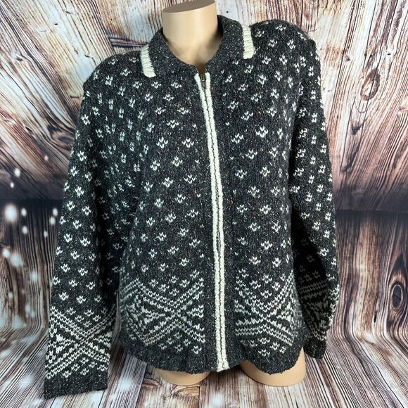 Christopher & Banks Size Large Fair Isle Wool Blend Zip Up Cardigan Sweater Top - Picture 1 of 9